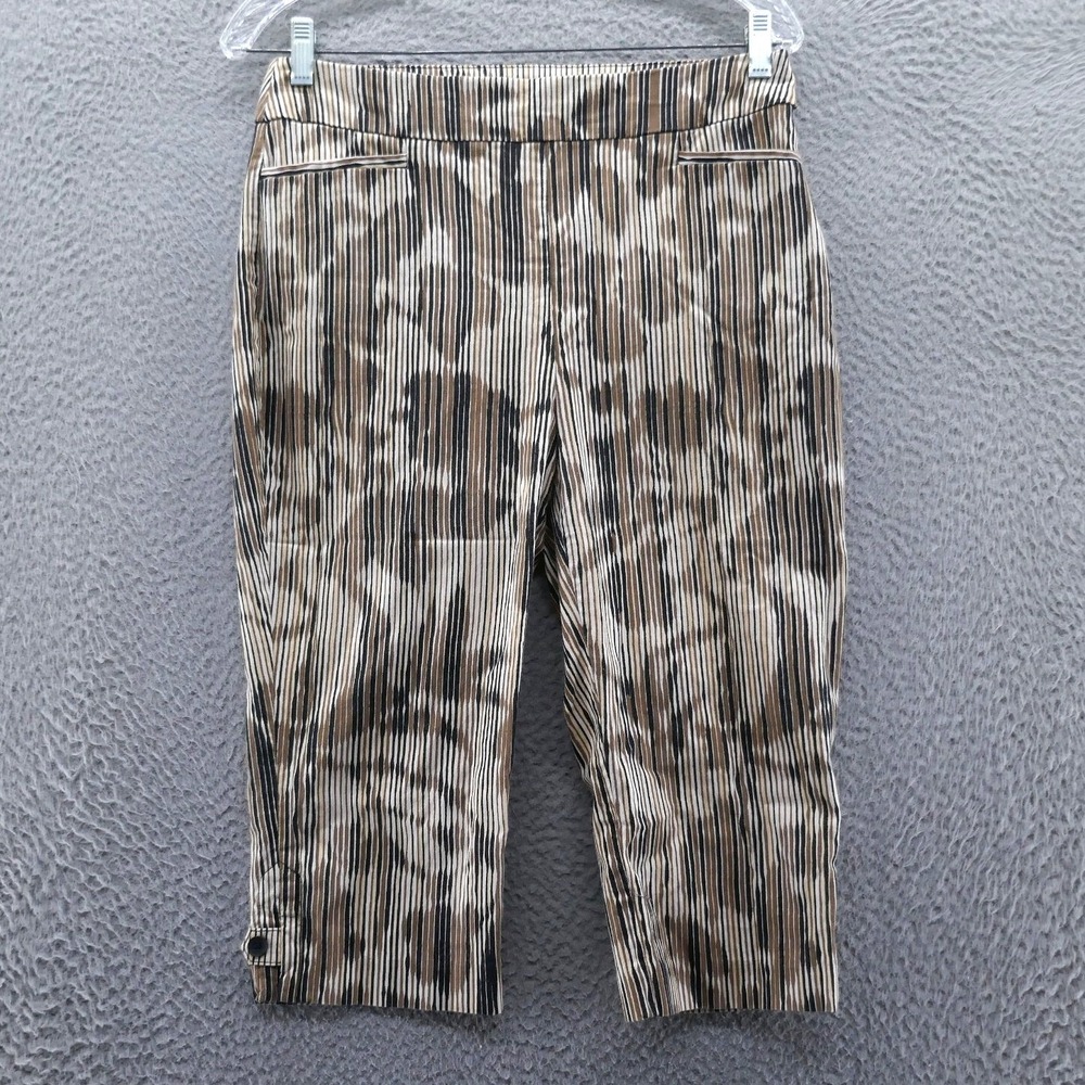 Chicos Juliet So‎ Slimming Capri Pants Womens Size 1 US 8 Brown Black Stripe